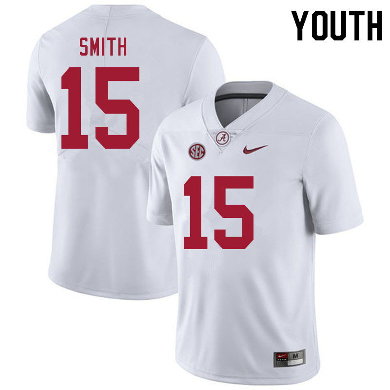 Alabama Crimson Tide Youth Eddie Smith #15 White NCAA Nike Authentic Stitched 2020 College Football Jersey KQ16Z18YP
